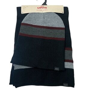 Levi's Black Knit Scarf and beanie set